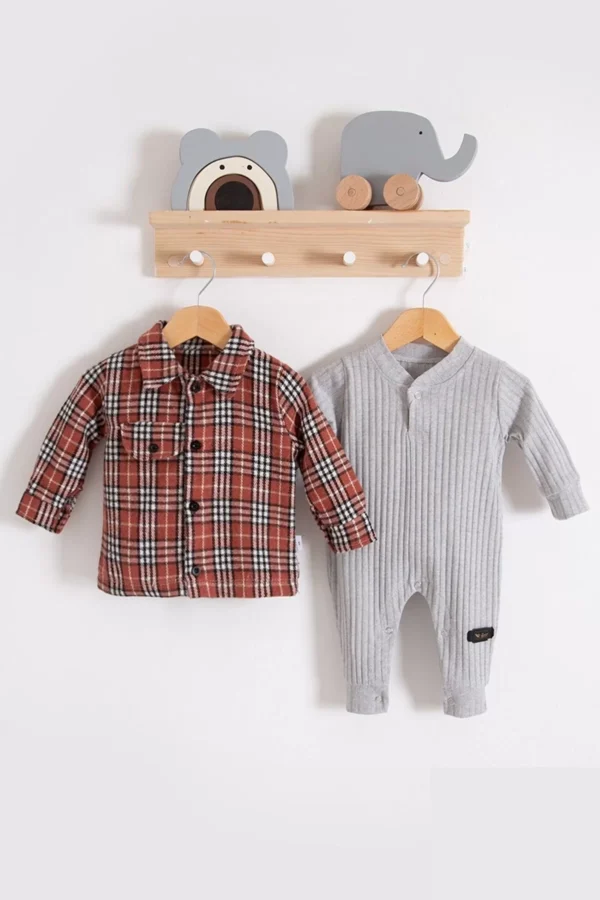 Oduncu Gömlekli Tulumlu 2'li Erkek Bebek Takımı