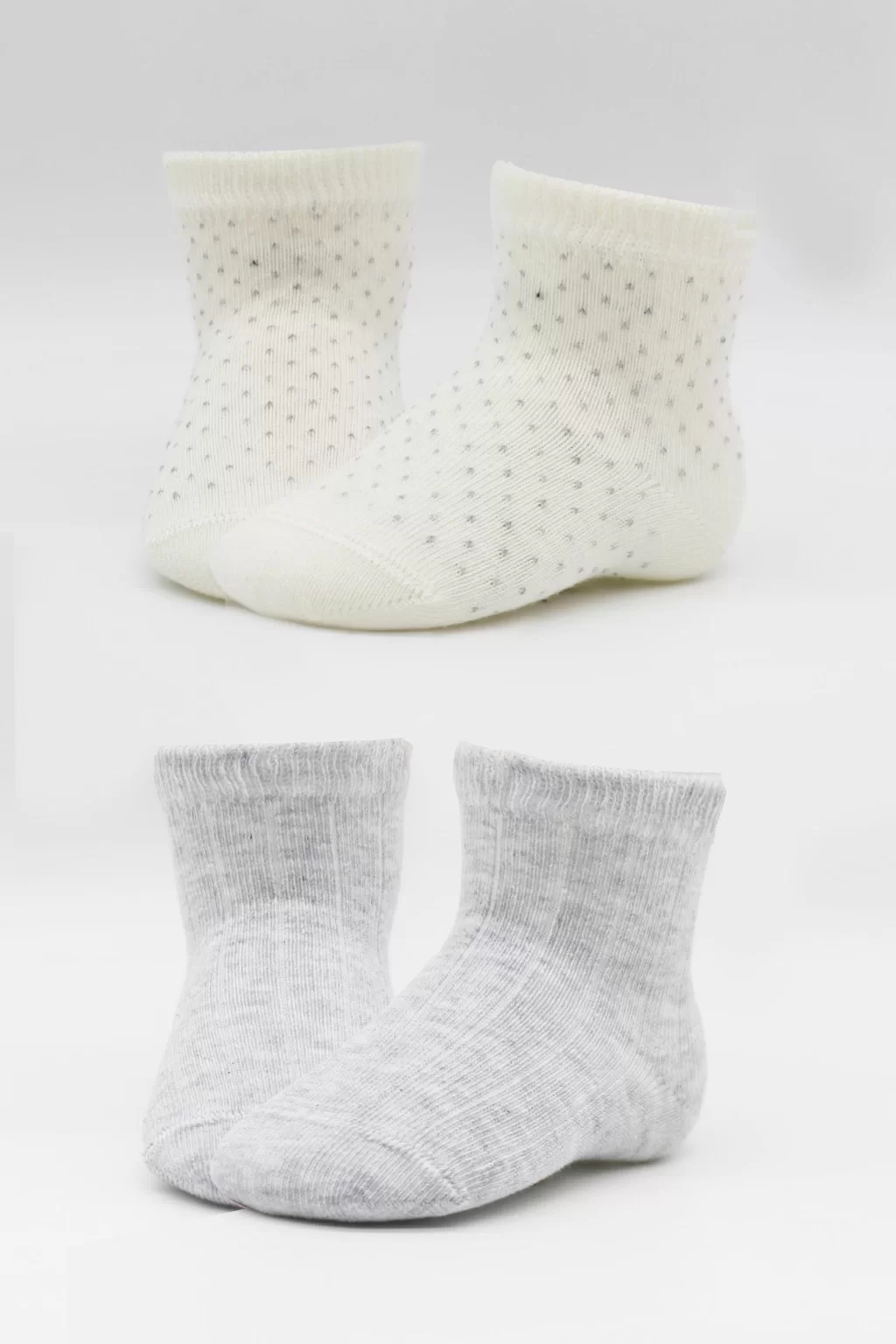 Organik 2li Puan Derby Penye Soket Çorap Gri Ekru - Görsel 10