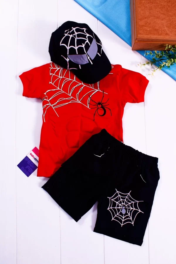 Örümcek Adam Desenli Şapkalı 3'lü Erkek Çocuk Takımı