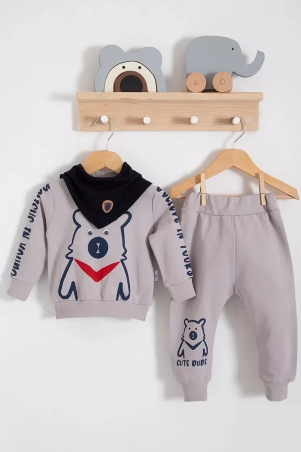 Oynar Gözlü Fularlı 3'lü Erkek Bebek Takımı