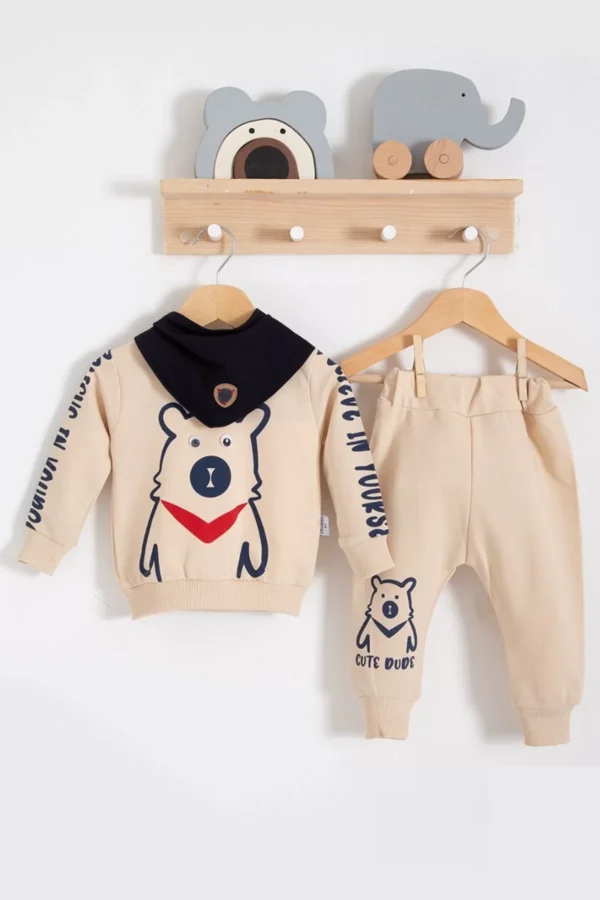 Oynar Gözlü Fularlı 3'lü Erkek Bebek Takımı