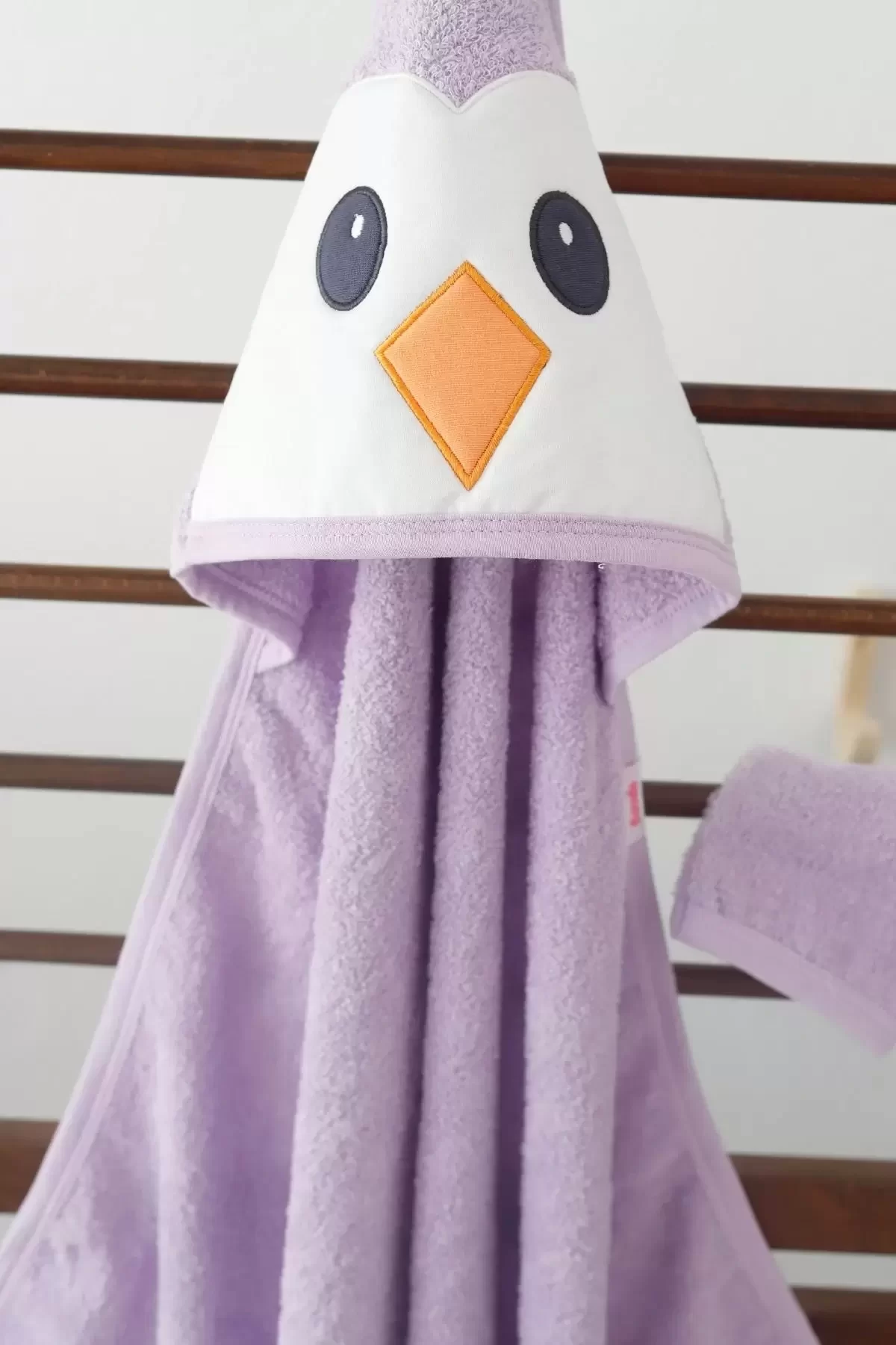 Penguen Nakışlı Unisex Şapka Ve Keseli Bebek Banyo Havlusu - Görsel 2