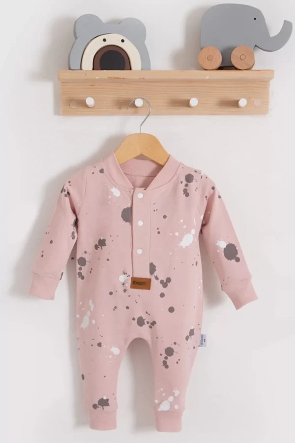 Puantiye Desenli Pamuklu Kız Bebek Tulum