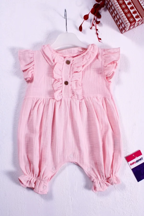 Robası Düğmeli Kol Detaylı Kız Bebek Tulumu
