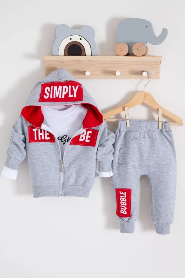 Simply Desenli Kapişonlu 3'lü Erkek Bebek Takımı