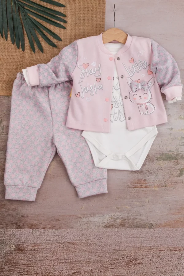 Stay Little Puan Desenli 3'lü Hırkalı Kız Bebek Takım