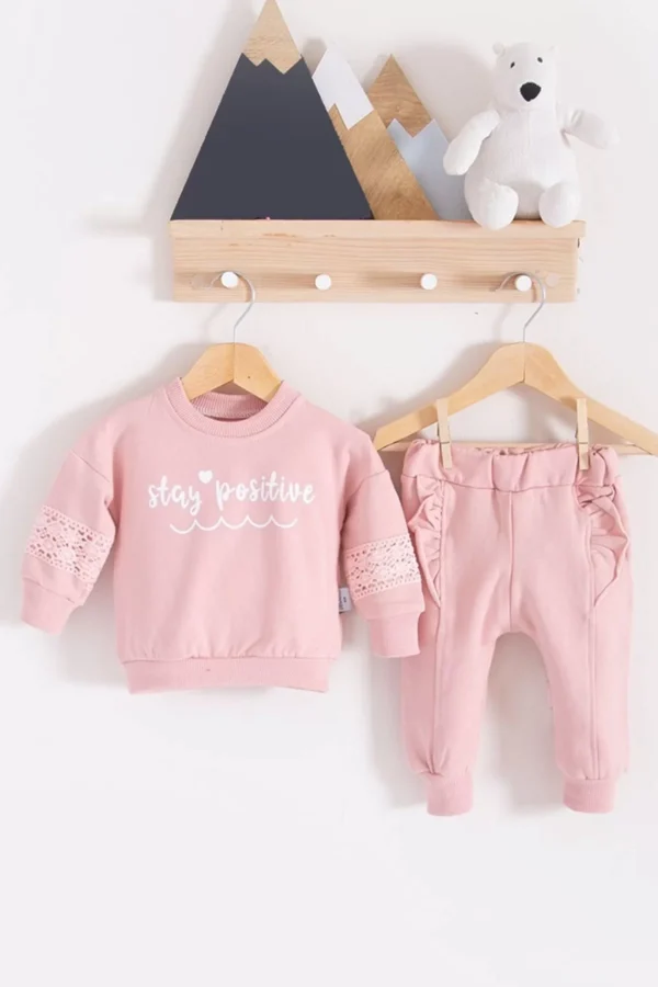 Stay Pozitive Dantelli 2'li Pamuk Kız Bebek Takım