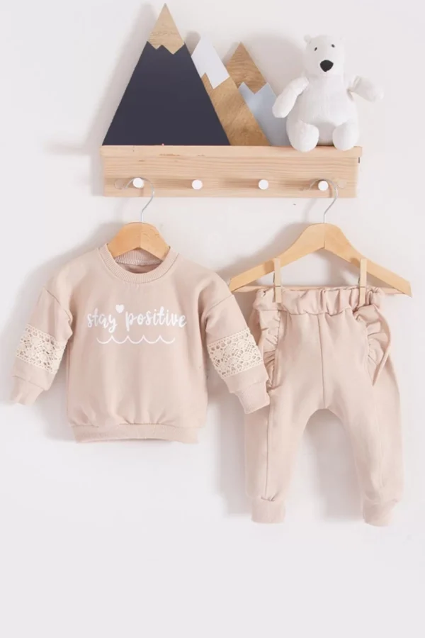 Stay Pozitive Dantelli 2'li Pamuk Kız Bebek Takım
