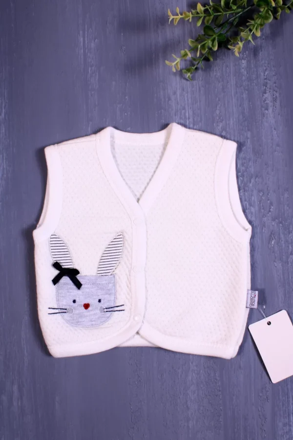 Tavşan Desenli Kapitone Nakışlı Erkek Bebek Yeleği