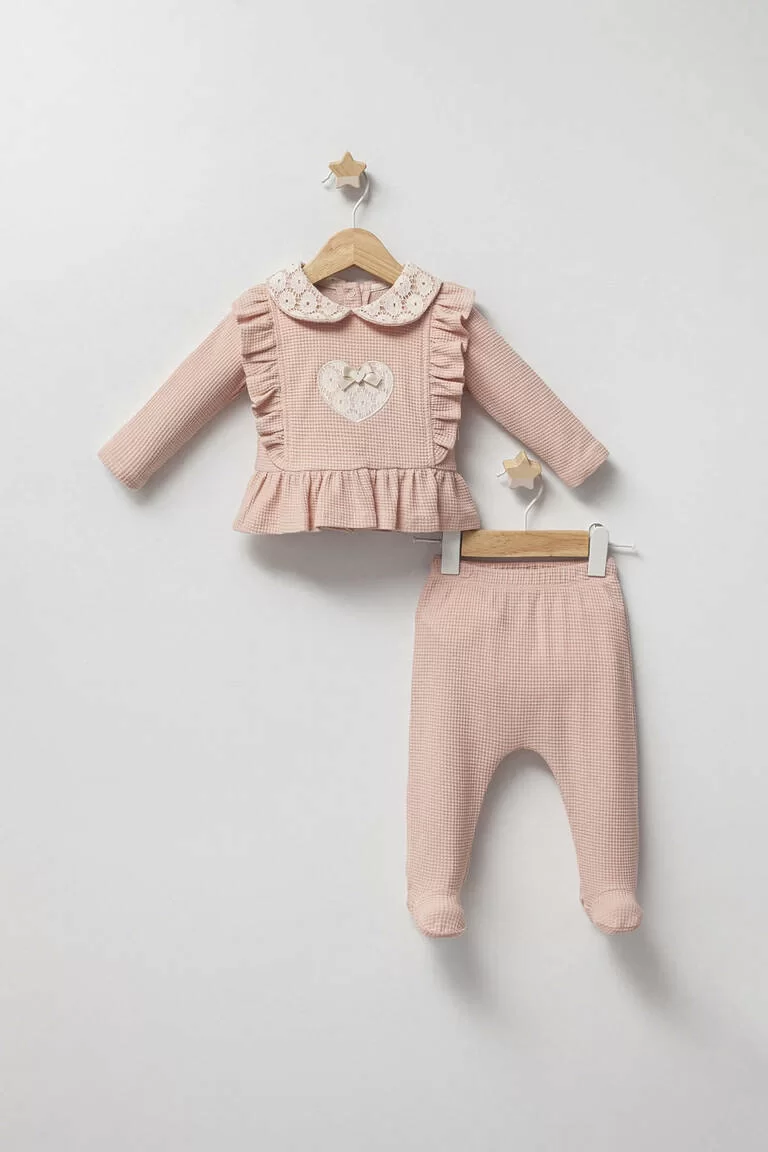 Baby Lace Heart Bebek Zıbın Takım Somon - Görsel 2