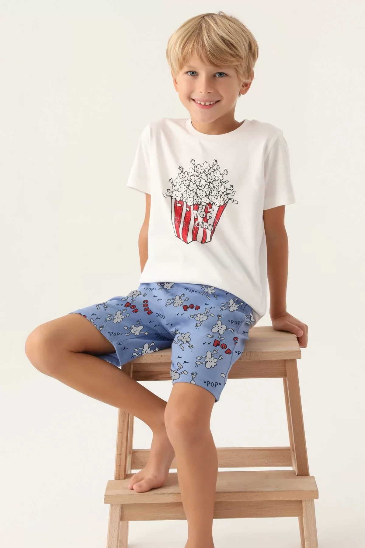 Erkek Çocuk Bermuda Takım Krem - Görsel 8