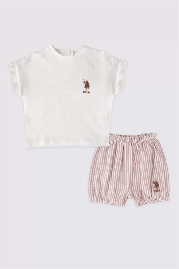 Kız Bebek 2'li Kısa Kol Tshırt Takım B Krem