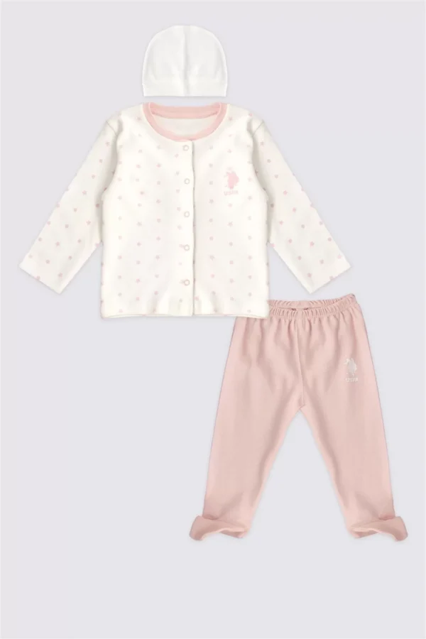 Kız Bebek Patikli 3'lü Takım  Krem