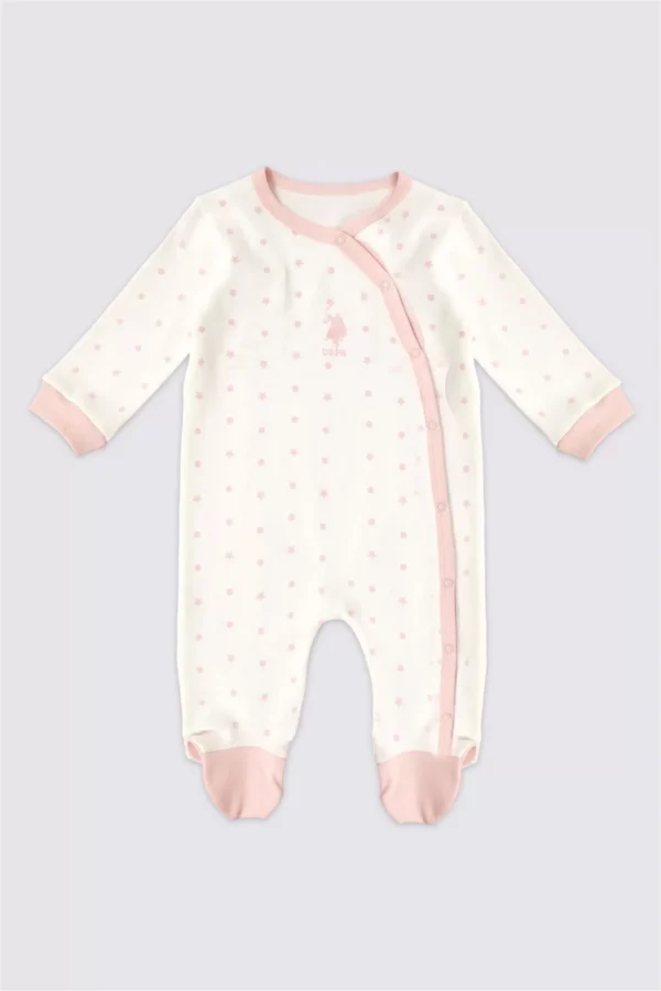 Kız Bebek Patikli Tulum  Krem