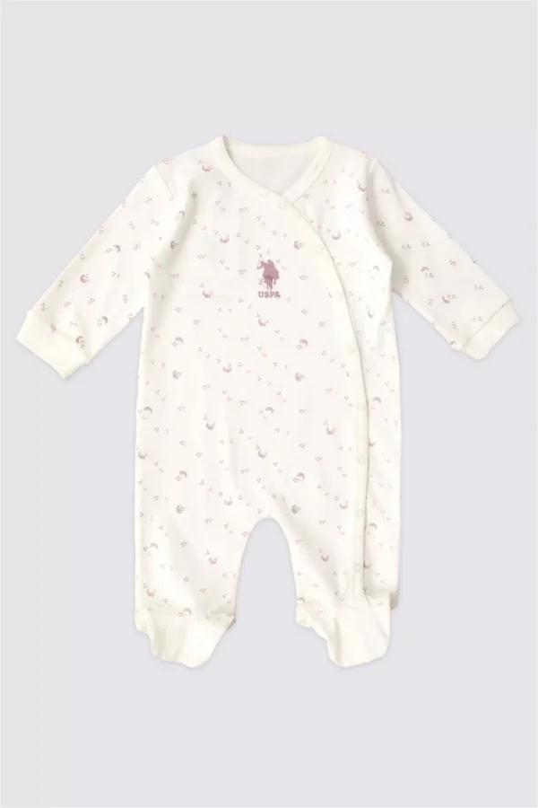 Kız Bebek Patikli Tulum  Krem