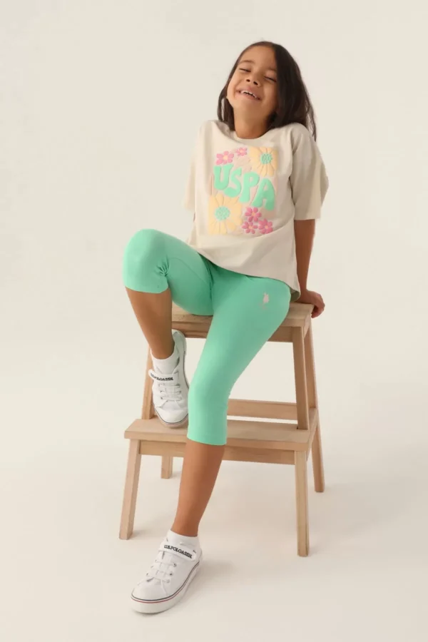 Kız Çocuk Flower 2'li Kapri Takım  Bej