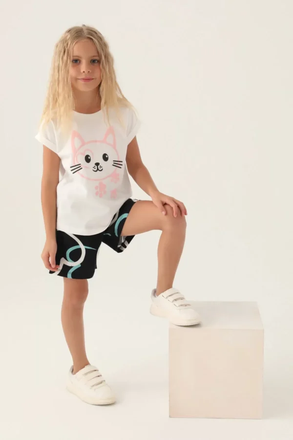 Kız Çocuk Şort Takım Krem