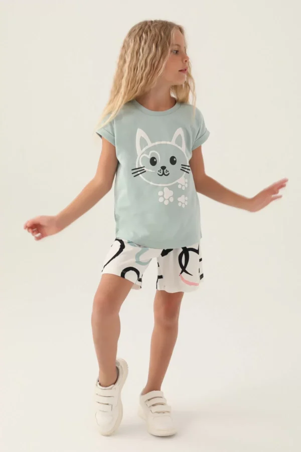 Kız Çocuk Şort Takım Su Yeşili