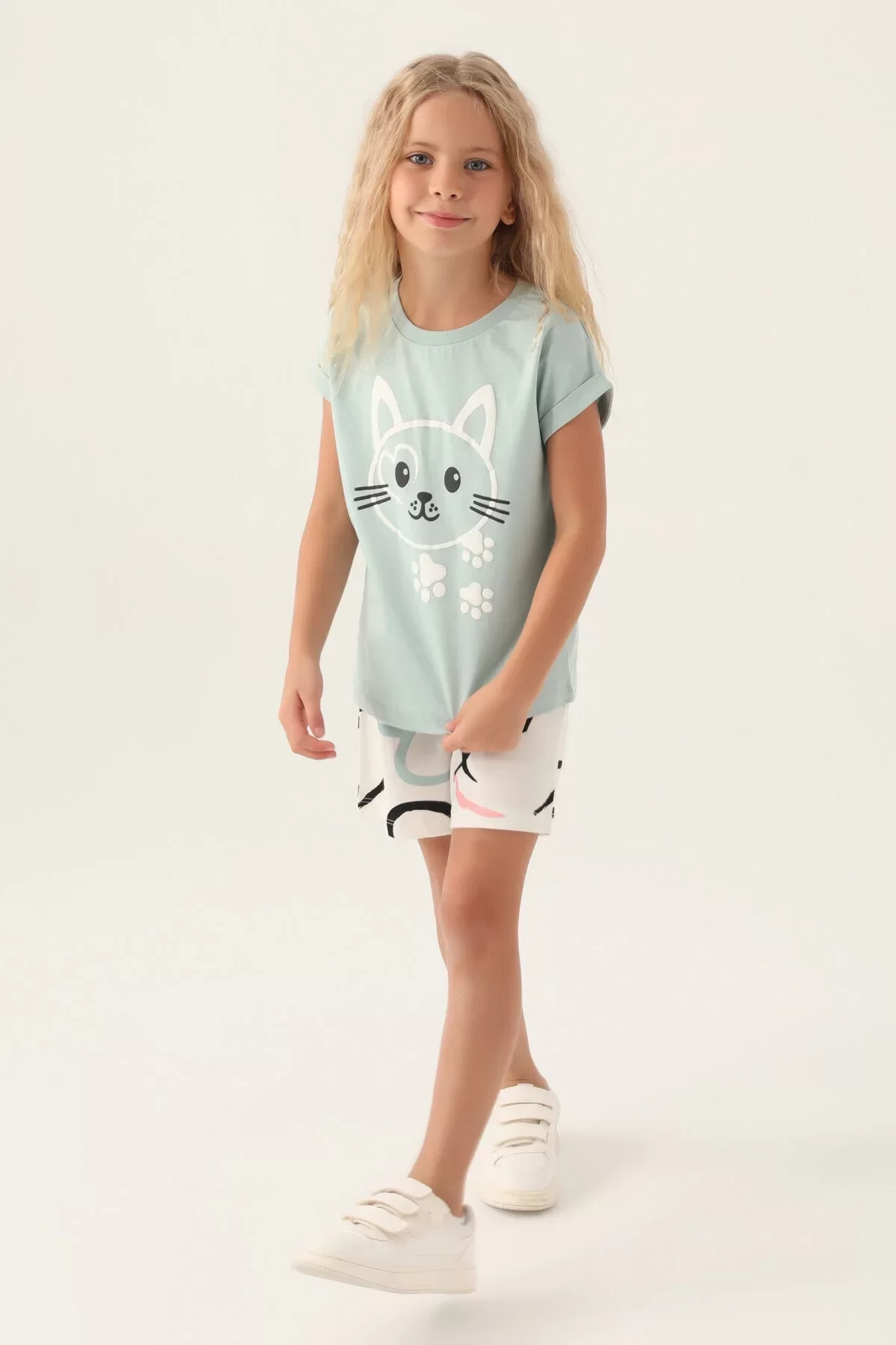 Kız Çocuk Şort Takım Su Yeşili - Görsel 3