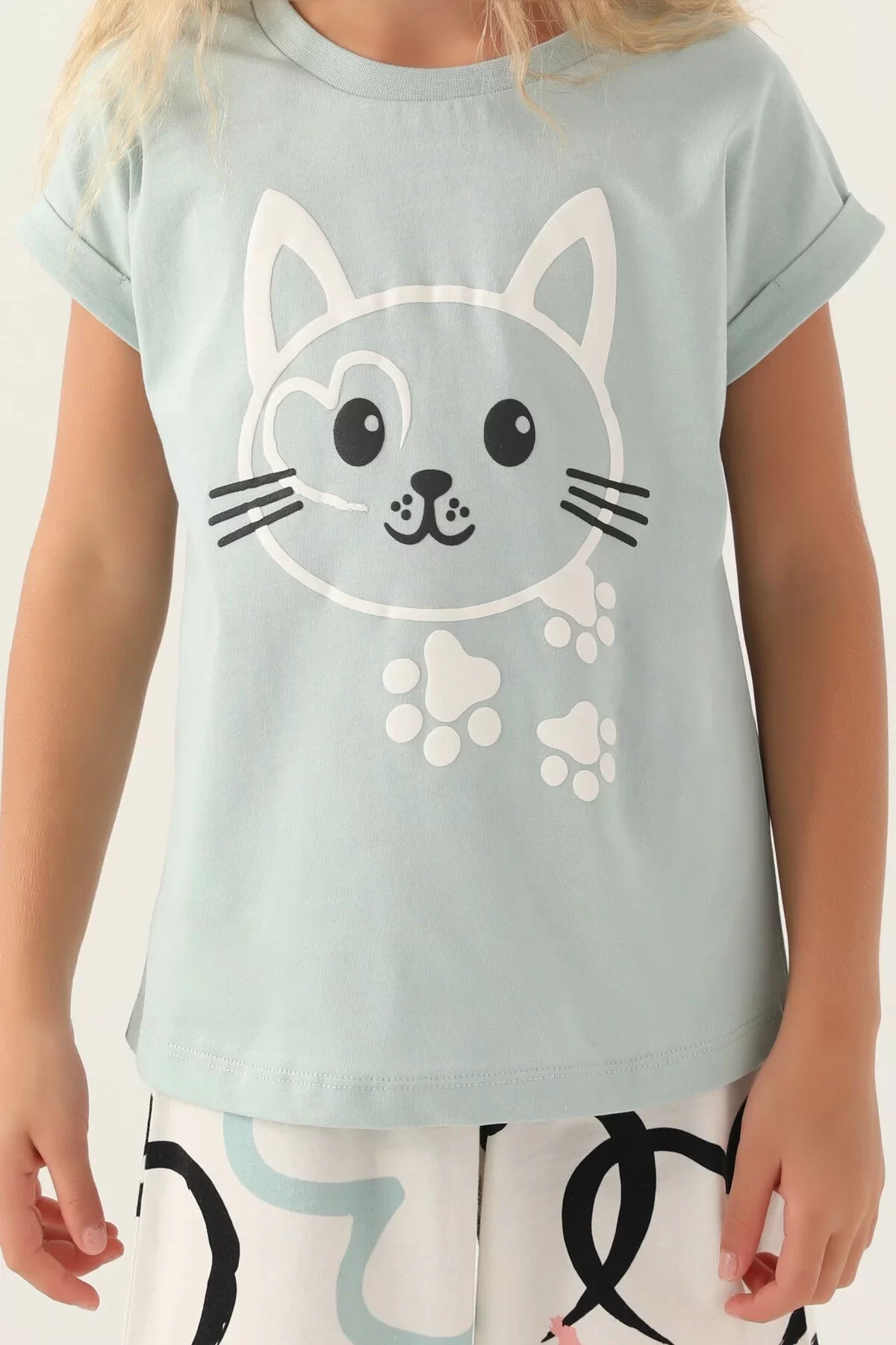 Kız Çocuk Şort Takım Su Yeşili - Görsel 9