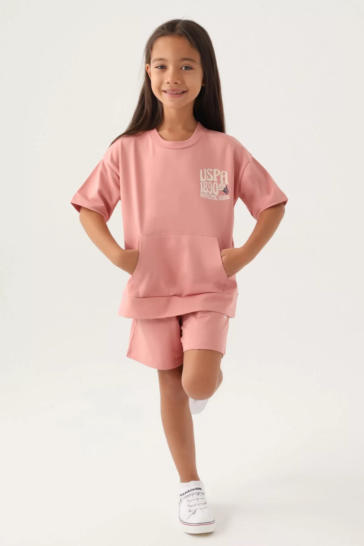 Kız Garson Şort Takım Retro Pembe - Görsel 8