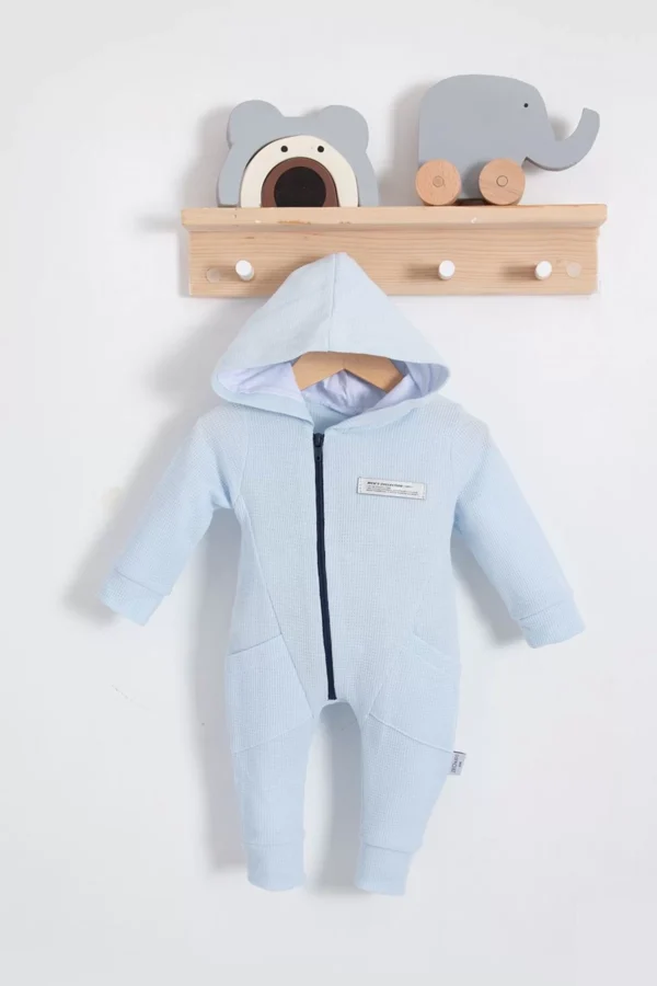 Yandan Cepli Fermuarlı % 100 Pamuk Erkek Bebek Tulumu