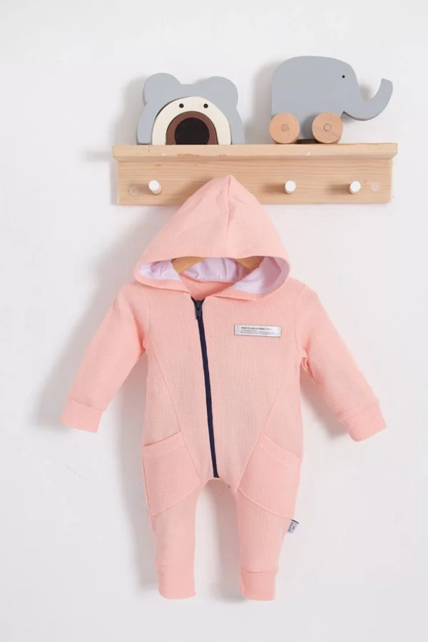 Yandan Cepli Fermuarlı % 100 Pamuk Kız Bebek Tulumu