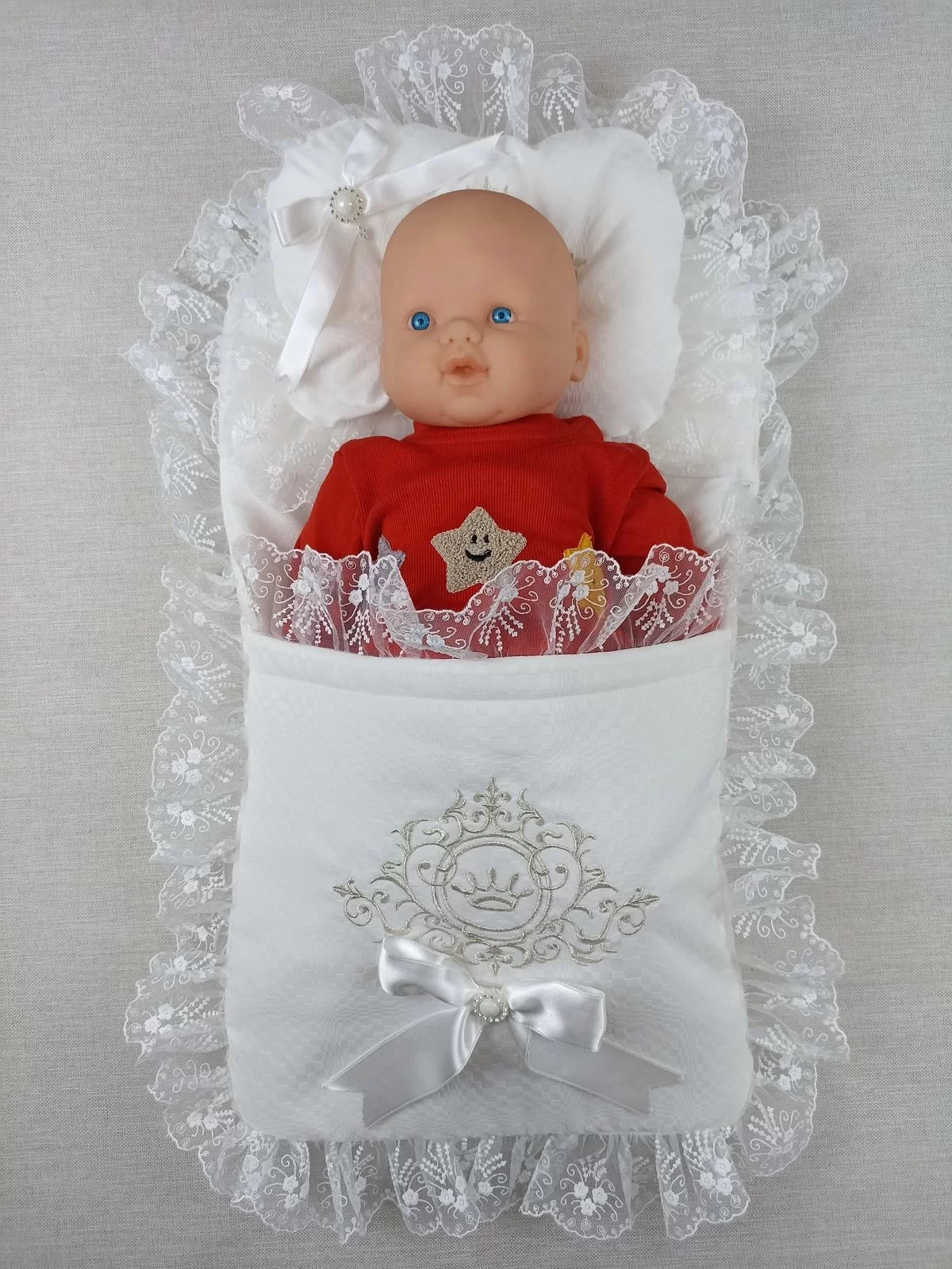 Yenidoğan Bambu Taç Nakışlı Kundaklı Trilüks 3lü Alt Açma Seti - Görsel 2