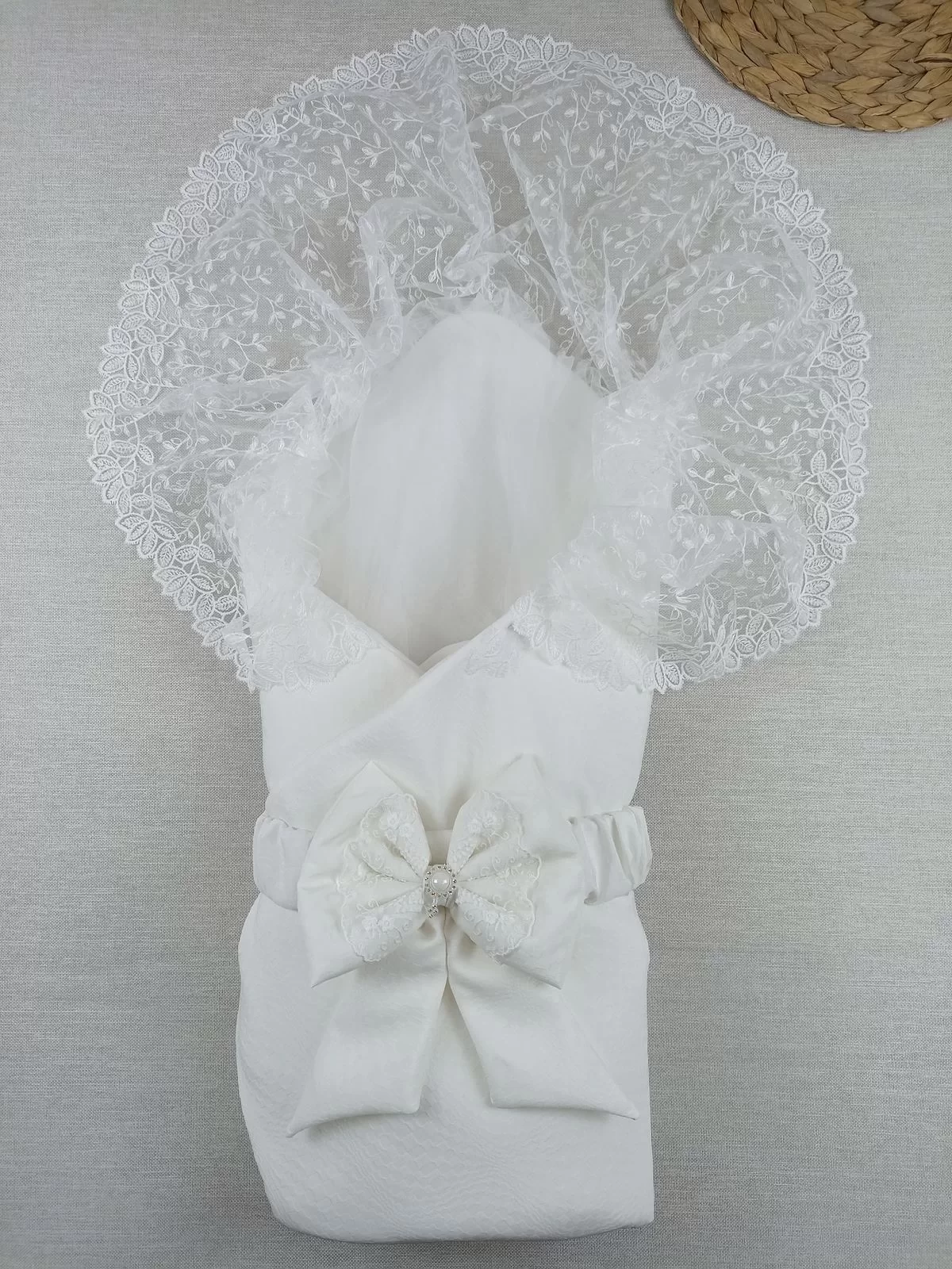 Yenidoğan Bambu Taç Nakışlı Kundaklı Trilüks 3lü Alt Açma Seti - Görsel 3