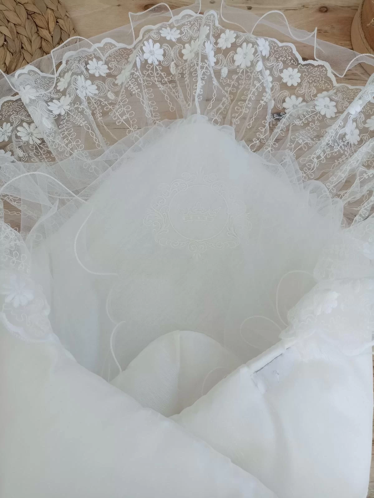 Yenidoğan Gelinlik Duvaklı Trilüks Kundak Bebek Battaniyesi - Görsel 2