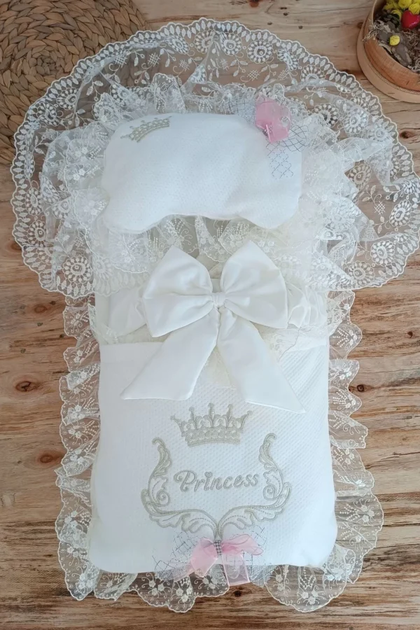 Yenidoğan Sahra Benim Prensim Nakışlı Kundaklı Trilüks Kız 3lü Alt Açma Seti Pembe