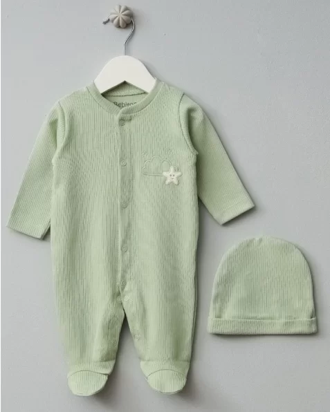 Yıldızlı Bulut Bebek Şapkalı Tulum  Mavi