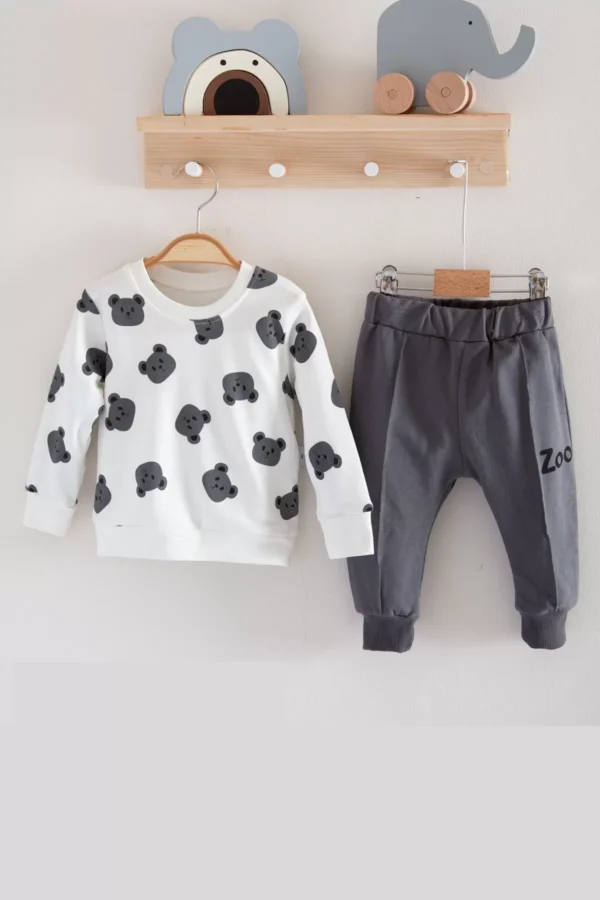 Zeo Desenli Pamuklu 2'li Erkek Bebek Takımı